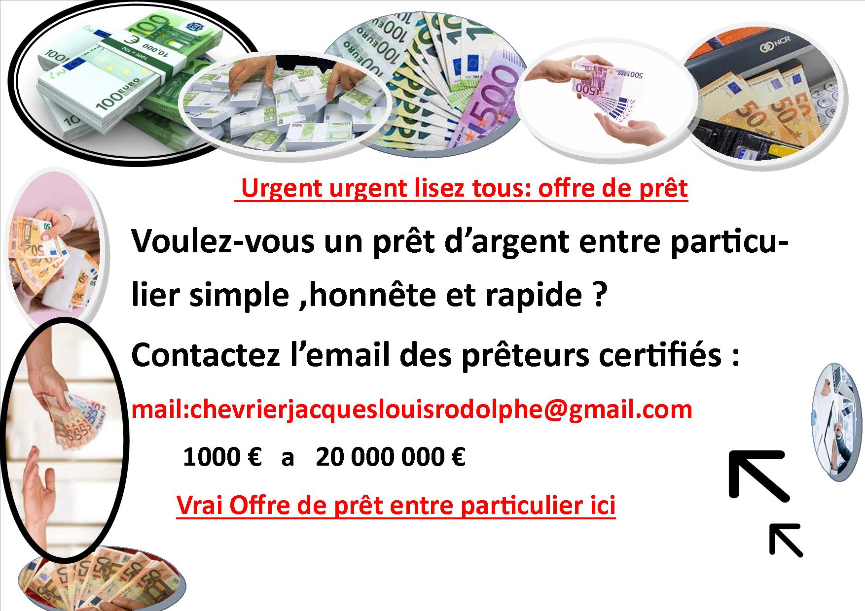 Texte d'annonce d'offre de prêt entre particulier chevrierjacqueslouisrodolphe@gmail.com )