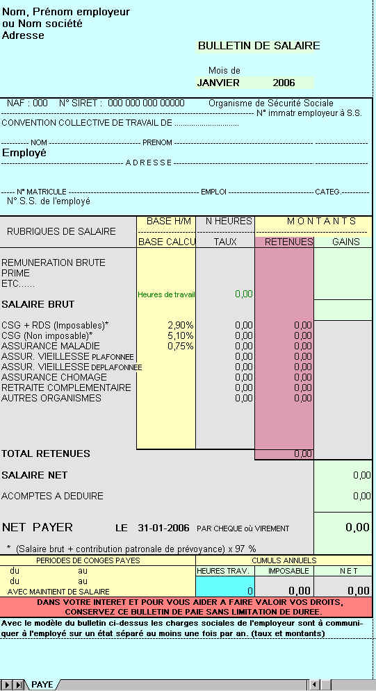 Des modeles de fiches de paye pour cadre et employe