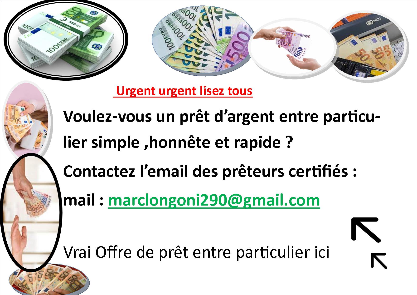OFFRE DE PRÊT ENTRE PARTICULIER sérieux, rapide ,fiable ,urgent, honnête . Avez-vous besoin d'un prêt d'argent sans protocole? Contactez : ( laurentstableamf@gmail.com ) nous donnons de 1000€ à 40 000 000 € ,-bonjour a tous -