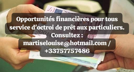 Comment faire une demande de microcrédit ? martiselouise@hotmail.com /+33757757486 Opportunités financières pour tous service d'octroi de prêt aux particuliers martiselouise@hotmail.com /+33757757486 Info : martiselouise@hotmail.com