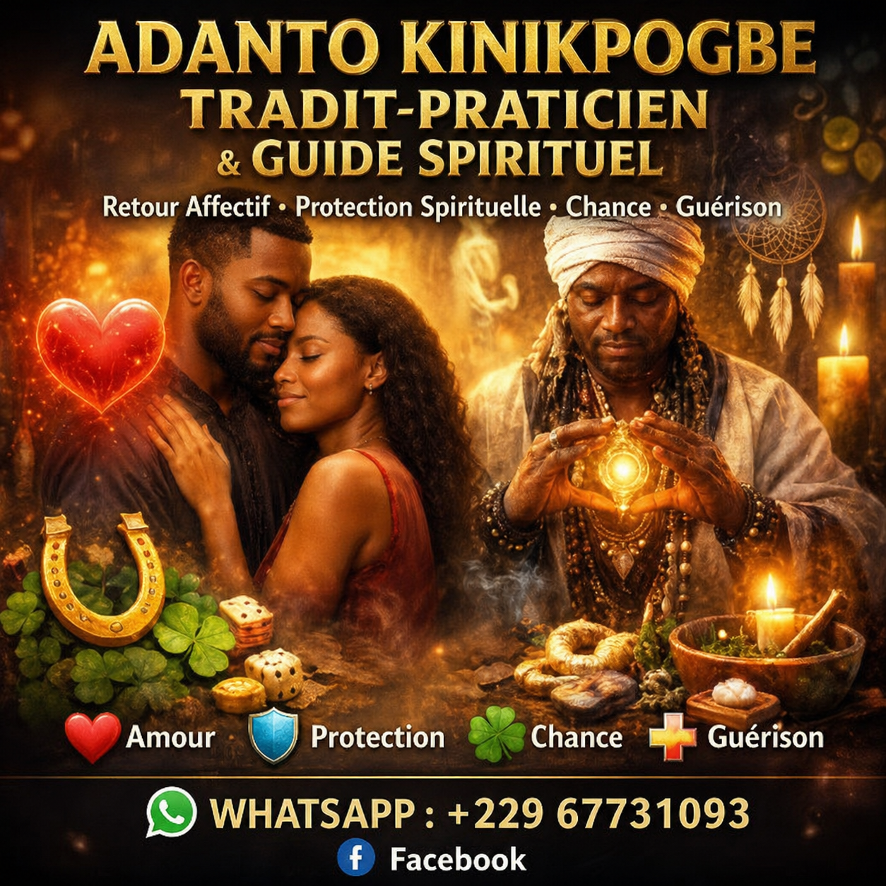 Grand Maître ADANTO – Spécialiste du retour rapide en amour Disponible immédiatement – Travail efficace – Satisfaction garantie Contact WhatsApp : +229 0167731093