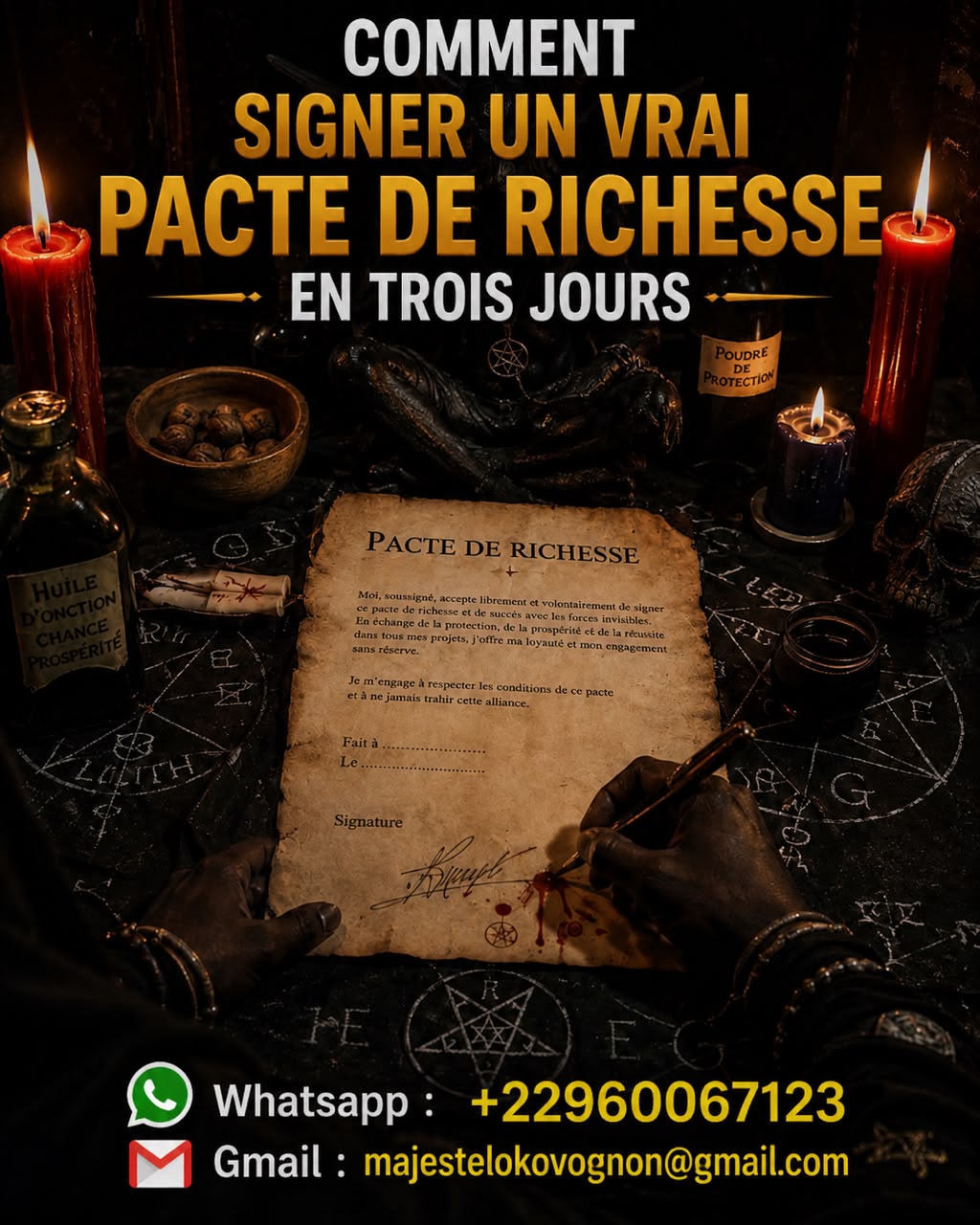 Comment signé un pacte de richesse, Devenir riche et célèbre, comment avoir beaucoup d'argent, rituel d'argent en 3jours