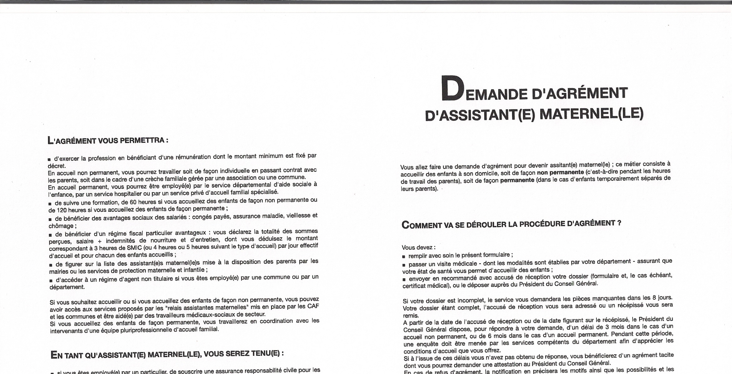 Dossier de demande d'agreement d'assistante maternelle