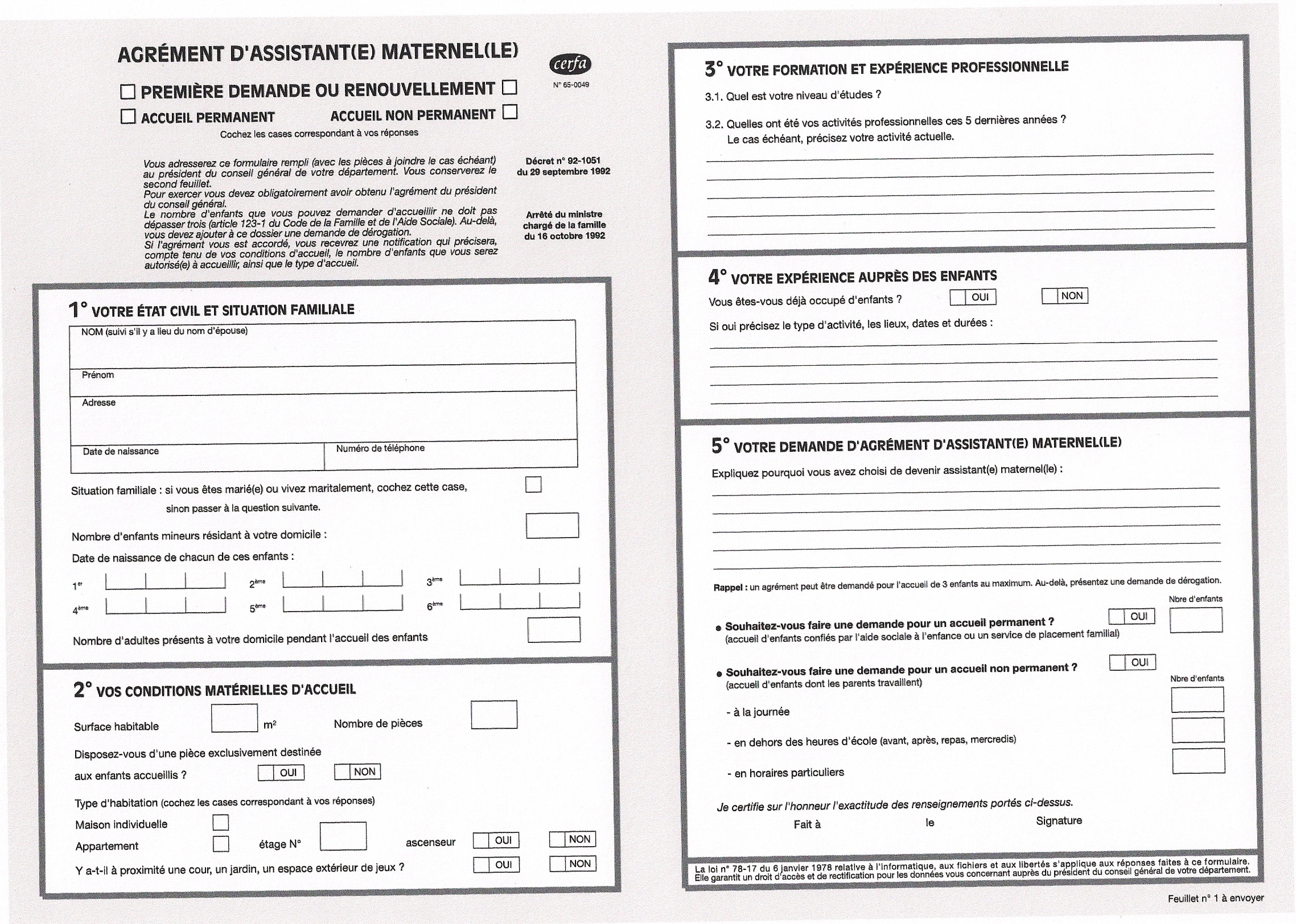 Dossier de demande d'agreement d'assistante maternelle